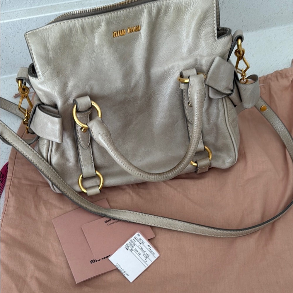 Miu Miu Beige Vintage Vitello Leather Handbag